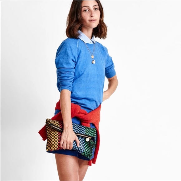 Clare V. Woven Stripe Leather Foldover Clutch NWT Convertible - Picture 7 of 9